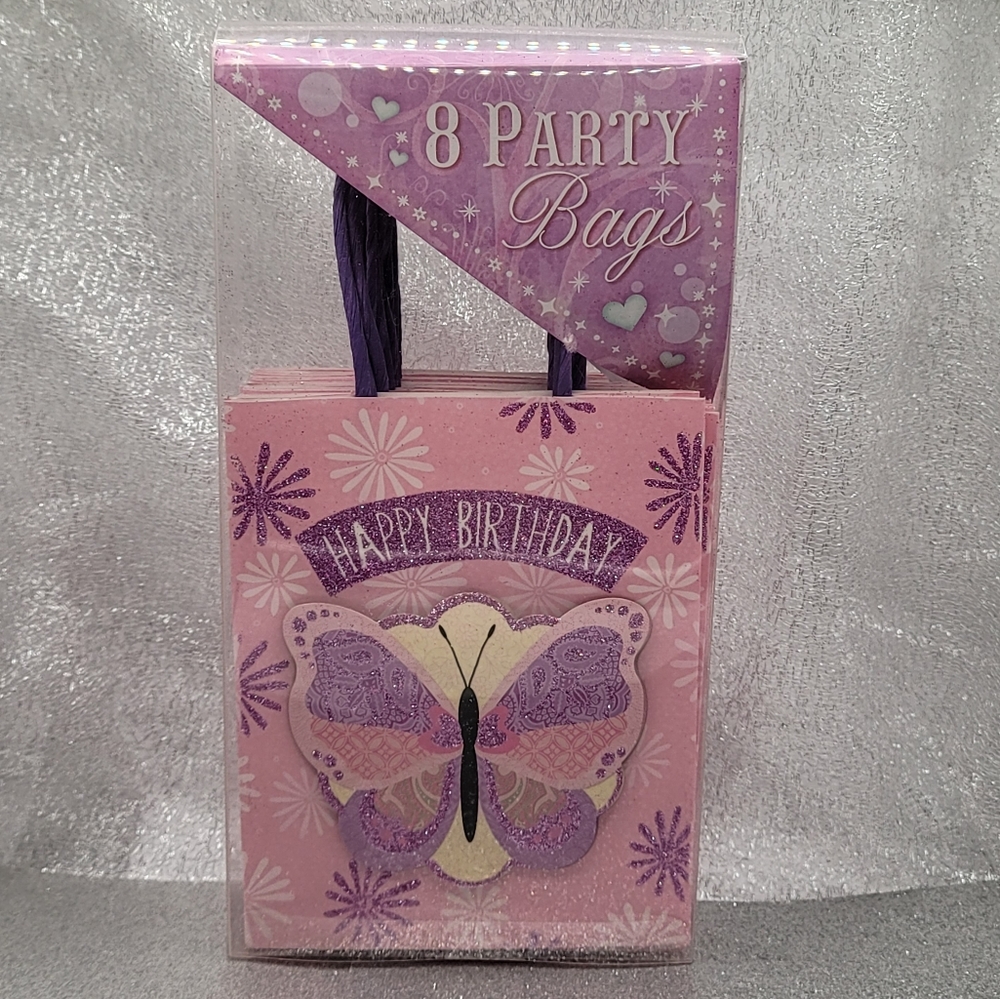 Purple Glitter Butterfly Birthday Bags